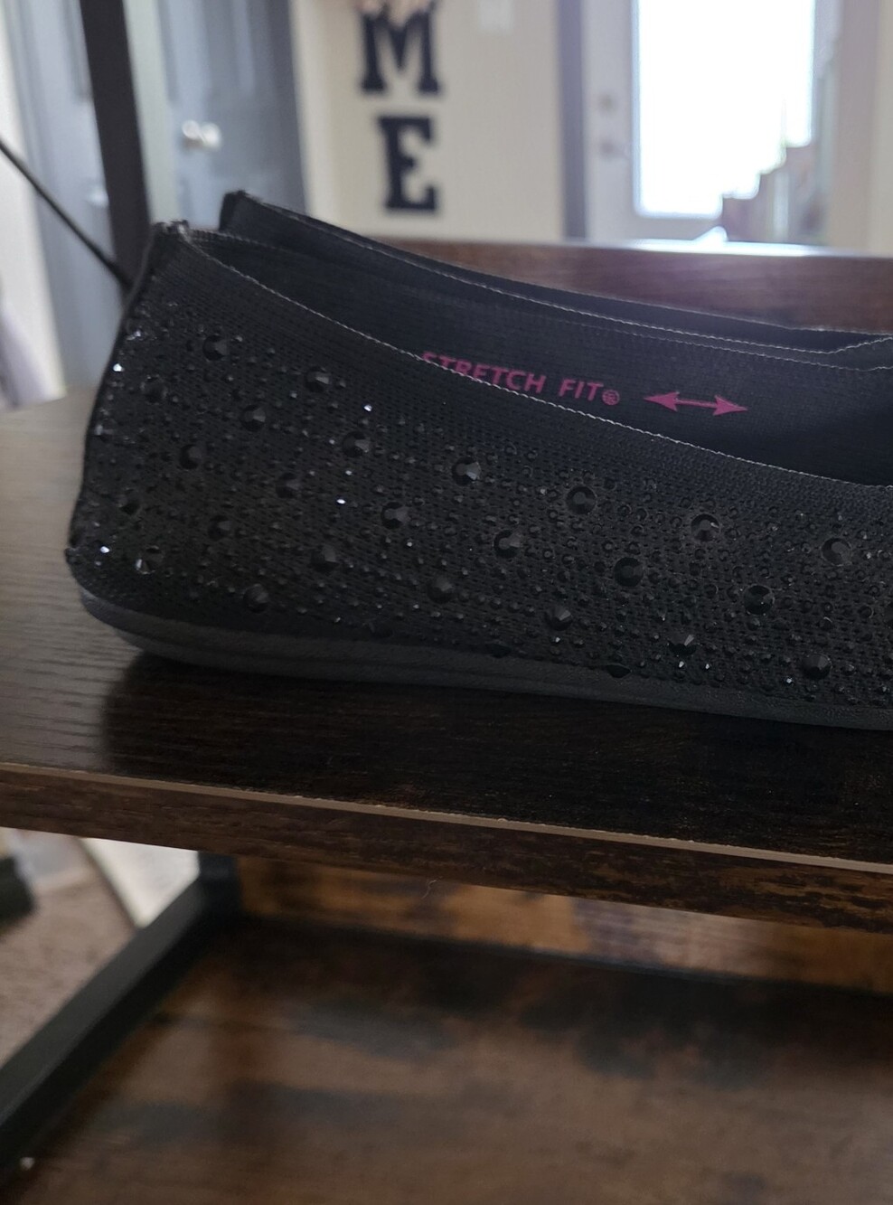 Skechers Black Rhinestone Stretch-Fit Slip-On Flats
